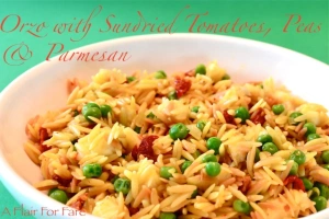 Orzo with sundried tomatoes and peas